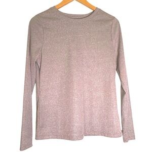 A New Day Womens Long Sleeve Sparkle Knit Glam Top L Mauve‎ /Silver Chic Party